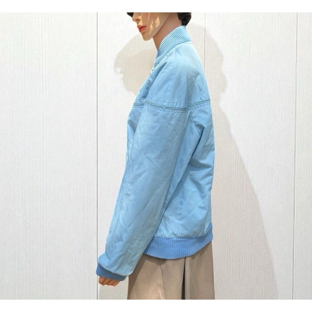 Vintage 1970s Jacket Baby Blue Bomber Coat Full Zip Canvas Ribbed Collar Cuffs M